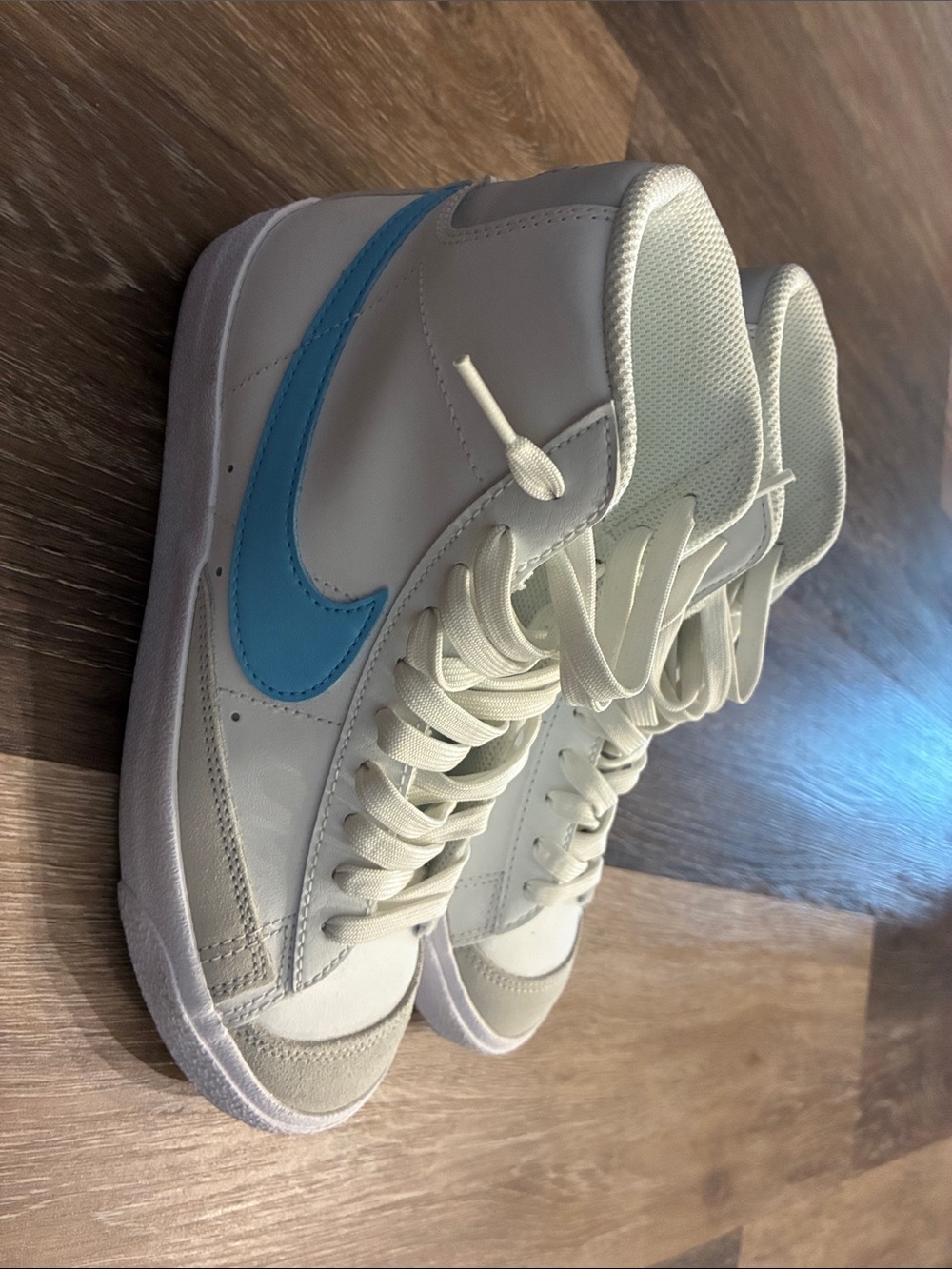 Nike Blazer Mid - White with Blue Swoosh